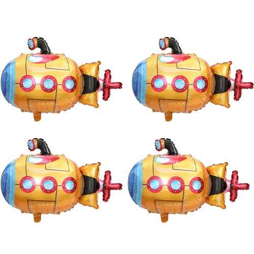 Cute Sail At Sea Submarine Balloons Boat Balloons Under The Sea Theme Party Decorations Ocean Supplies, 4 Pack Cartoon Submarine Foil Balloons Pirate Boat Balloons Adventure Theme Party Decors