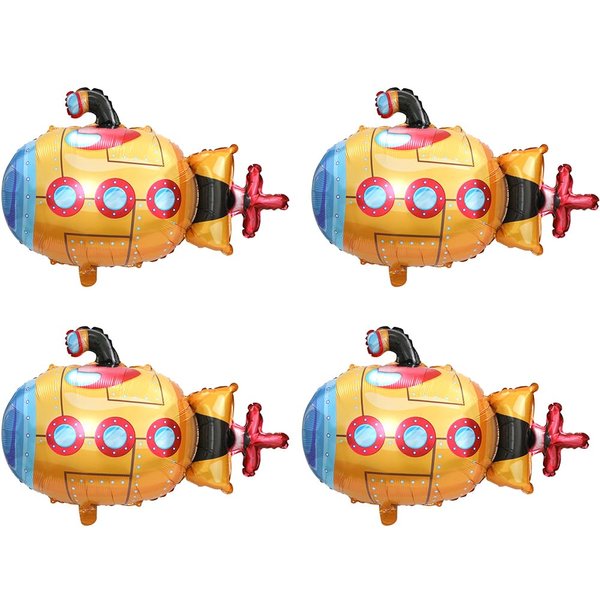 Cute Sail At Sea Submarine Balloons Boat Balloons Under The Sea Theme Party Decorations Ocean Supplies, 4 Pack Cartoon Submarine Foil Balloons Pirate Boat Balloons Adventure Theme Party Decors