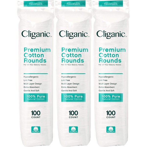 Cliganic Premium Cotton Rounds for Face (300 Count) - Makeup Remover Pads, Hypoallergenic, Lint-Free | 100% Pure Cotton
