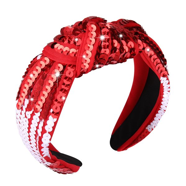 Boderier Game Day Headband Sparky Sequin Knotted Headband Baseball Football Team Sports Headband Game Day Outfit Accessories for Women Girls Red White Sequins
