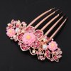Chargances Bridal Flower Floral Hair Comb Wedding Pink Crystal Rhinestones Women Hair Side Comb Boho Pearl Hair Accessories Headpiece for Women and Girls (Pink)