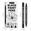 BIGTHUMB Black Paint Pen, 6 Pack Dual Tip Acrylic Paint Markers with Fine Tip and Dot Tip, for Rock Painting, Stone, Ceramic, Glass, Wood, Tire, Fabric, Metal, Canvas, White Marker Water-based
