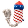 Fireworks Tug Rope Dog Toy - United States of America Fourth of July Interactive Pet Toy - Durable Chew Resistant Puppy Birthday Gift - Patriotic Flag Themed Cute Firecracker Squeaker Plush Toy