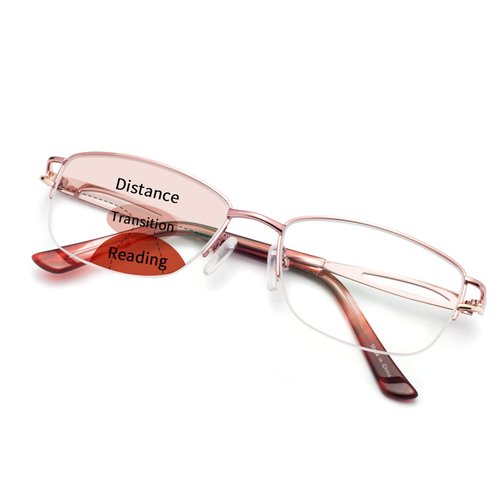 LianSan Metal Progressive Multifocus Reading Glasses - for Women Half-Rim Fashion Blue Light Multifocal Readers for 20ft Pink 1.50