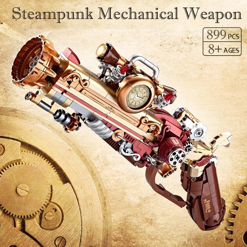 Finger Rock Ideas Steampunk Mechanical Gun Weapon Building Blocks Set for Adults, Gun Building Kit with a Base for Display, 899 PCS Classic Toy Weapon Model Collection Gifts for Teens Boys 10+