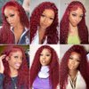 99j Burgundy Deep Wave Lace Front Wigs Human Hair 13x4 180% Density Transparent Lace Frontal Wigs Curly Wigs for Women Red Curly Wigs Pre Plucked with Baby Hair 99j Lace Front Human Hair Wigs (22inch)