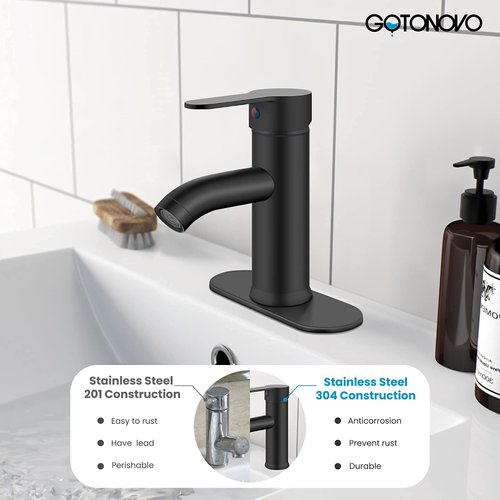 gotonovo Matte Black Stainless Steel 304 Bathroom Faucet Farmhouse Single Handle Lavatory Basin Vanity Sink Faucet with Supply Line