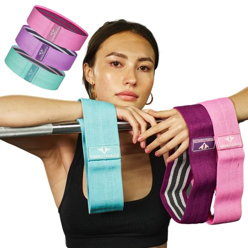 Vikingstrength Booty Bands, Resistance Bands, 3 Levels Exercise Workout Elastic Bands for Legs and Butt, Non-Slip Glute Hip Thigh Band, Booty bands for Woman Gym Work Out + V-Strength Workout App