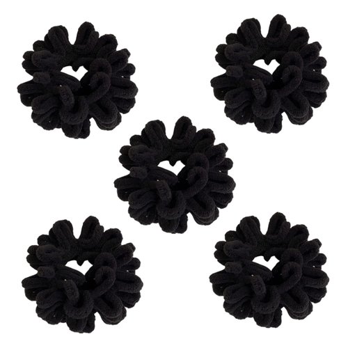 Grutyopkn 5PCS Plush Ruffle Hair Ties Elastic soft Towel Hair Scrunchies Thick hair Long hair Curly hair Hair Band for women Girls Men Not damage hair (Black)