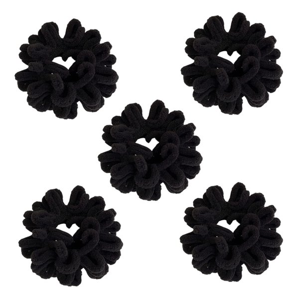 Grutyopkn 5PCS Plush Ruffle Hair Ties Elastic soft Towel Hair Scrunchies Thick hair Long hair Curly hair Hair Band for women Girls Men Not damage hair (Black)