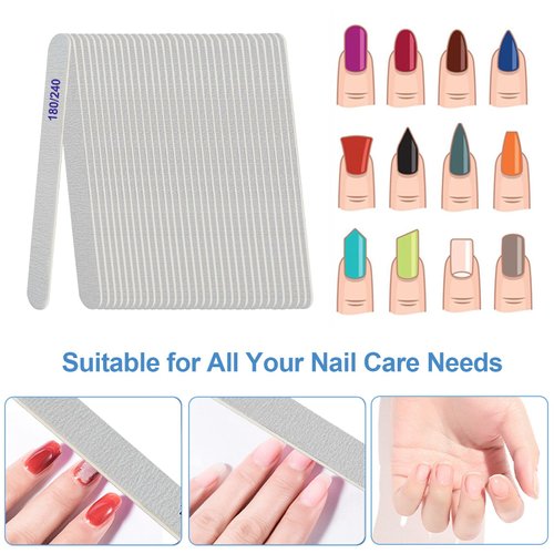 Nail Files (24 Pack), 180/240 Grit Wooden Emery Board Nail File Double Sided Emory Fingernail Files for Natural and Acrylic Nails Gel Nail Professional Reusable Manicure Pedicure Gray