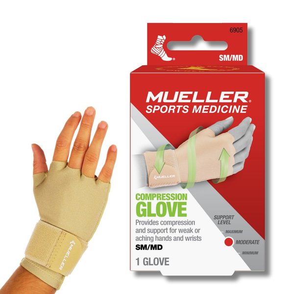 MUELLER Sports Medicine Arthritis Compression Glove, Hand and Wrist Support, Fits Right or Left Hand, Pain Relief for Men and Women, Beige, Small/Medium