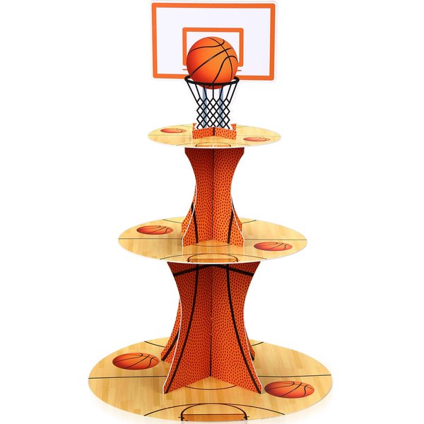 Nuenen Basketball Theme Party Cupcake Stand Decorations, 3 Tier Sports Theme Party Cupcake Tower Baseball Basketball Birthday Party Table Decorations for Baseball Basketball Sports(Basketball)