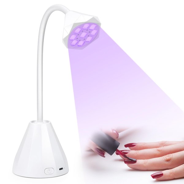 LED UV Nail Lamp Rechargeable 27W Mini UV Light for Gel X Nails Extension,Cordless Portable Nail Dryer 360°Rotatable Gooseneck Polish Curing Lamp with 2 Timer,Hands Free Flash Cure Light for Nail Art