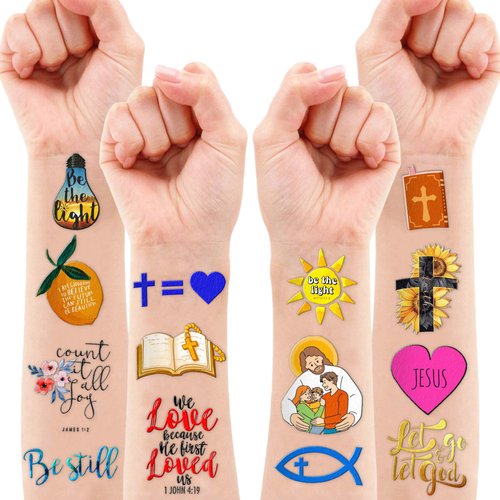 Easter Religious Temporary Tattoos bible verse scripture Holy Week Christian Faith Jesus Cross Themed Stickers for Kids Adult Party Supplies Decorations Favors and Prizes Gifts for Boys and Girls