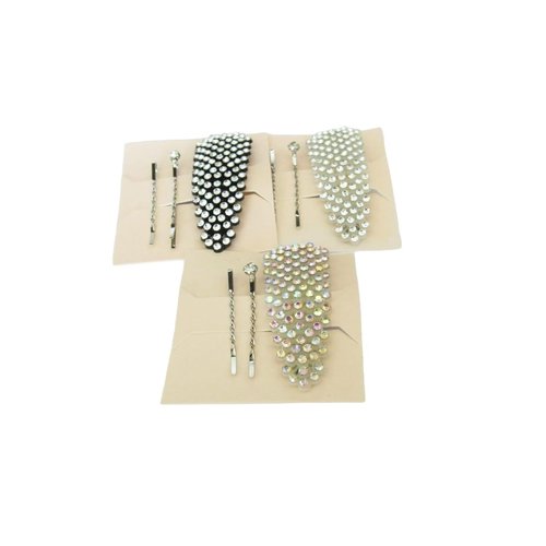Crystal snap clip hair barrette with bobby pins for fine thin hair (Primary color: Gold/AB crystal)