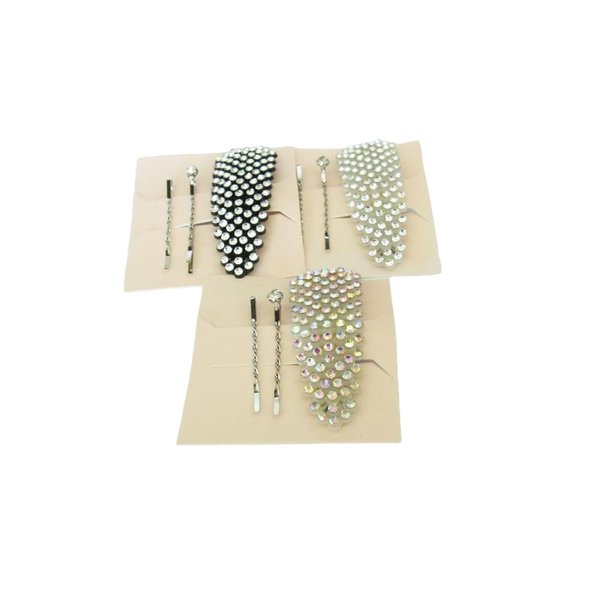 Crystal snap clip hair barrette with bobby pins for fine thin hair (Primary color: Gold/AB crystal)