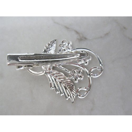 Small silver flower leaf hair barrette alligator clip bridal clip bridal
