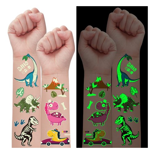Luminous Dinosaur Decorations for Birthday Party, 10 Sheets Glow Dinosaur Temporary Tattoos for Kids, Dinosaur Party Favors Supplies Games for Boys and Girls, Dinosaur Decorations