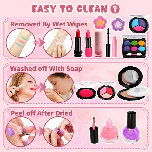 Kids Makeup Kit for Girl, Real Makeup for Kids, Washable Toddler Makeup Kit Play Makeup Girl Toys for Kids 4 5 6 7 8 9 Years Old Girls Birthday Gift.