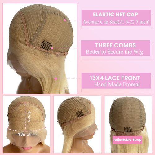 Valiilo Short Bob Wig Human Hair 13x4 HD Lace Front Wigs Human Hair Bleach Blonde Bob Wig Human Hair for Women 180% Density Glueless Wigs Human Hair Straight 8 Inch