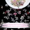 72Pcs 3D Nail Rhinestones Charms Diamonds Metal Alloy Nail Jewelry Cherry Heart Star Butterfly Snake Planet Nail Gems Charms Gold Silver Pink Nail Gems Crystals for Nail Art Design DIY with Tweezer
