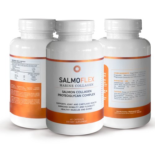 VITASEI Salmoflex Marine Collagen Peptides with Hyaluronic Acid and Vitamin C, D, E - Salmon Collagen Supplement for Bone and Joint - Hair, Skin and Nails Vitamins - 60 Capsules (Pack of 3)