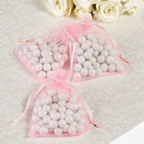 Jwsqmc 4x6 Inch Organza Gift Bags with Drawstring for Jewelry,Candy,Set of 100 Pink Sachet,Sheer Fabric Mesh Pouches Organizer for Baby Shower,Birthday,Party Favors,Wedding,Bridal Shower,Christmas