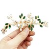 BETITETO Pearl Crystal Hair Comb Bridal Green Rhinestone Gold Vine Hair Piece Accessories for Wedding Women