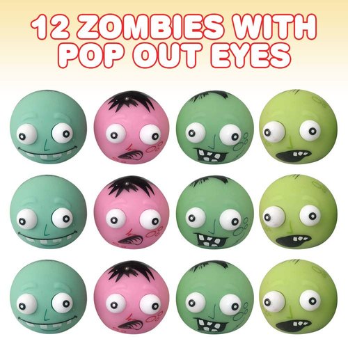 ArtCreativity Zombie with Pop Out Eyes, Set of 12, Fun Squeezy Stress Relief Toys for Kids, Halloween Party Favors and Non-Candy Trick or Treat Supplies, Birthday Goodie Bag Fillers