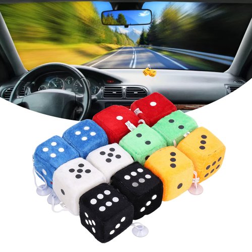 Fuzzy Dice for Car Mirror Dolls Stuffed Toys 12Pcs Fashionable Soft Hanging Dice Decorative Fuzzy Plush Dice Cute Bag Pendant Fuzzy Dice Game Accessories