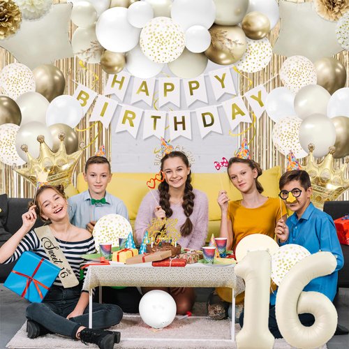 Sweet 16 Party Decorations, 16th Birthday Decorations for Girls, Happy 16th Birthday Banner Balloons Cake Topper Tablecloth Foil Curtain, Sweet 16 Decorations for 16th Birthday Party Supplies