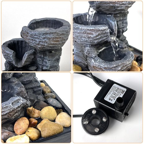 JOYENERGY Tabletop Fountain Rock Waterfall Function with LED Light, Indoor Zen Meditation Desktop Fountain Includes Natural River for Home and Office Decoration