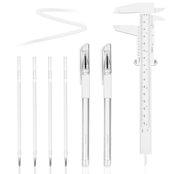 Abeillo Eyebrow Microblading Marker Pen, 2 Pcs Brow Mapping Pens with with 4 Replacement Refills and 1 Ruler, Makeup Tattoo Skin Marker Pen, Brow Lamination Supplies for Eyebrow Lip Skin(White)