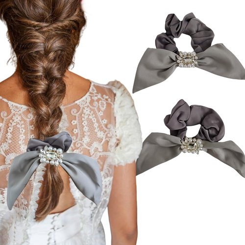 Velvet Bow Hair Scrunchies Ponytail Holder Bow Hair Rope for Women Girls Parties, Dates, Celebrations, Weddings, Daily Wear (Style1-2Pcs)