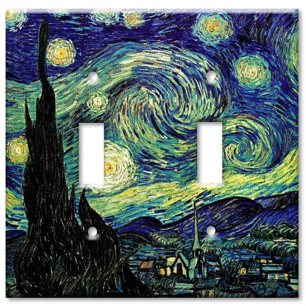 Art Plates - Double Gang Toggle OVERSIZE Switch Plate - OVER SIZE Decorative Metal Wall Plate - Van Gogh: Starry Night - (Made in USA)