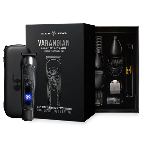 The Beard Struggle Varangian Beard Trimmer® 6-in-1 for Hair, Beard, Body & Beyond, Titanium Blade, 17 Length Adjustable Blade with Digital LED Display, Cordless Waterproof Wet/Dry Clipper