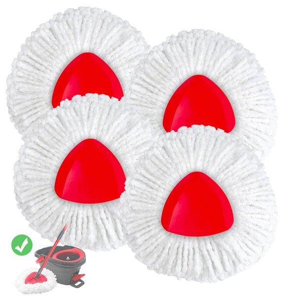 [New Upgraded] 4 Pack Spin Mop Replacement Heads Compatible with EasyWring 1-Tank System, Reusable Mop Replace Head Used for 5.7in Core Triangle Mop, Easy to Replace (White)