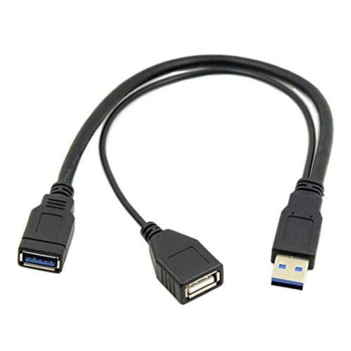 Haokiang USB 3.0 Y Splitter Cable, 1Feet USB 3.0 Type A Male to Dual USB Female 1 to 2 Y Splitter Sync Data Charger Cable Cord(One Side Only for Charging) (USB 3.0 1M/2F)