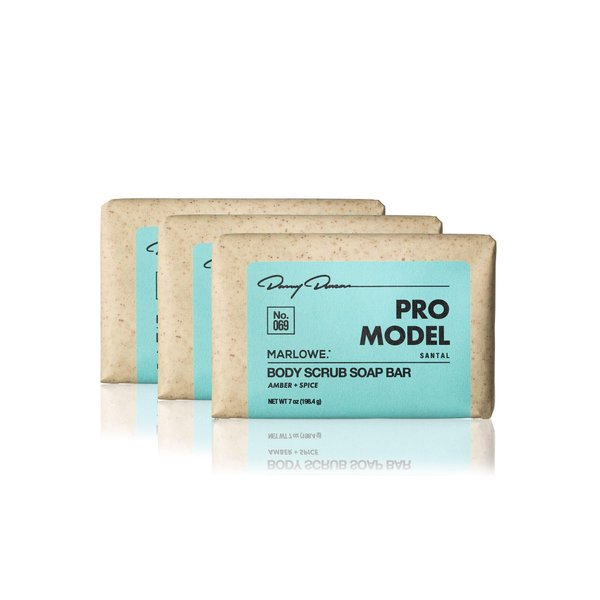 MARLOWE. x Danny Duncan No. 069 Body Scrub Soap Bar 7 Oz (3 bars), Pro Model Body Exfoliator Bar Soap with Pumice, Apricot Seed Powder, Shea Butter & Olive Oil, Amber + Spice Santal Scent