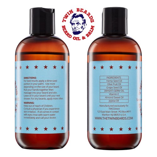 Twin Beards Sandalwood Beard Oil for Men | Beard Conditioner for Men | Essential Beard Care | Beard Softener for Men during Beard Growth | Beard Moisturizer | Mens Beard Oil Sandalwood | 8 oz