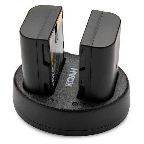 Koah PRO Panasonic DMW-BLF19 Two-Pack Rechargeable 2000 mAh Battery and Dual Portable Charger Kit, USB charging output for digital camera, long lasting Japanese cell high voltage batteries