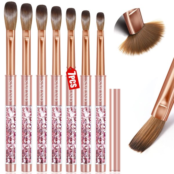 Saviland 7PCS Acrylic Nail Brush Set: Rose Gold Acrylic Brushes for Acrylic Application Acrylic Powder Acrylic Nail Kit Nail Brushes for Nail Art Acrylic Nail Salon Size#4/6/8/10/12/14/16