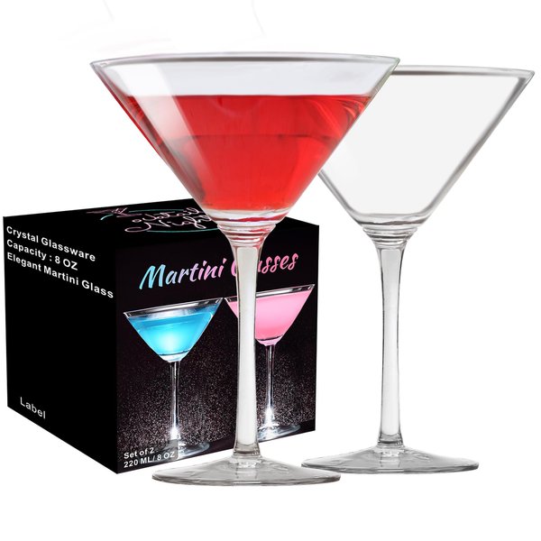 PARACITY Martini Glasses Set of 2, Coupe Glasses, Hand Blown Premium Martini Glasses, Perfect for Cocktails, Martinis, Margaritas, Parties, Catering Boxes and Gifts(8 OZ/240ML)