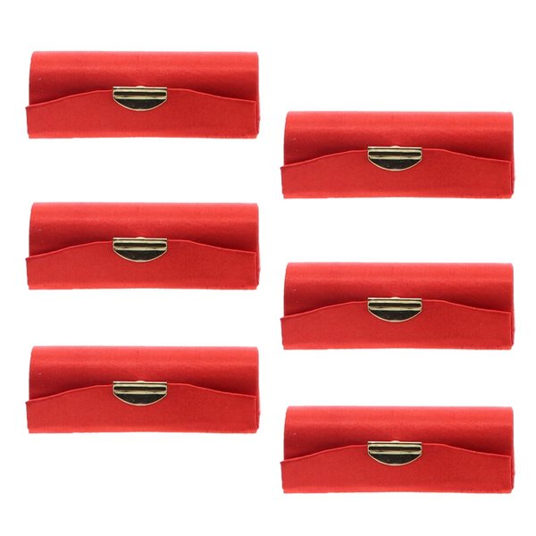 Motique Accessories Red Solid Satin Ladies Lipstick Case With Mirror Purse Holder Set of 6