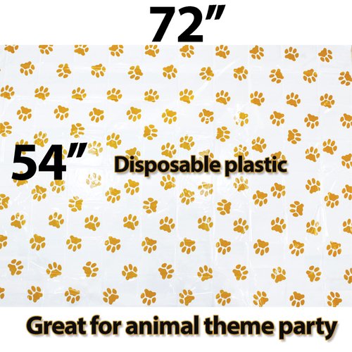 Puppy Paw Print Tablecloth Animal Print Tablecloth 54''x72'' Disposable Plastic Table Cover, Dog Birthday Party Supplies Puppy Party Decorations, Jungle Safari Baby Shower Dog Party Decorations
