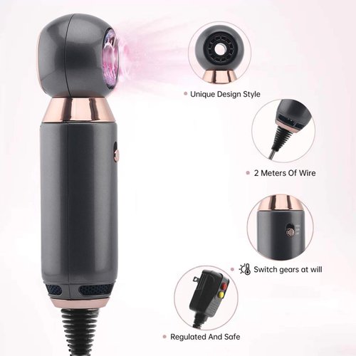 Professional Hair Dryer 800W Lightweight & Compact Blow Dryer Powerful Flow Hair Dryers for Travel and Home Concentrator Nozzle Gray