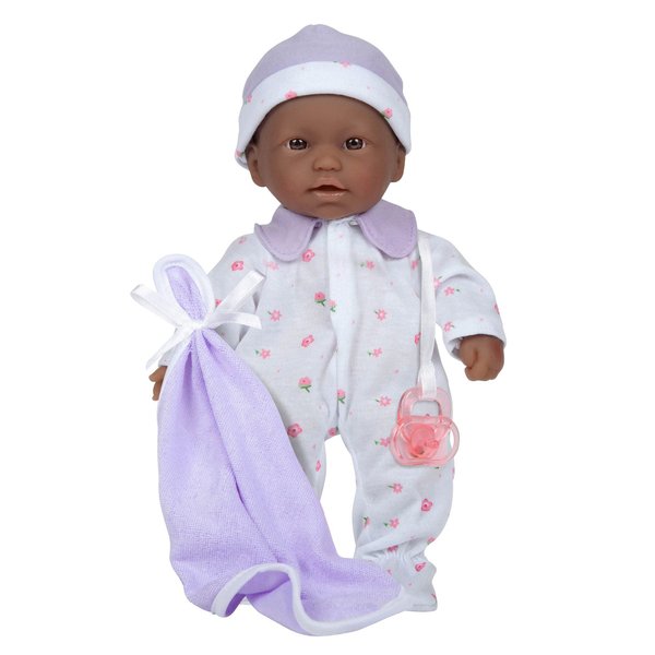 JC Toys La Baby Boutique African American 11 inch Small Soft Body Baby Doll dressed in Purple for Children 12 Months and older