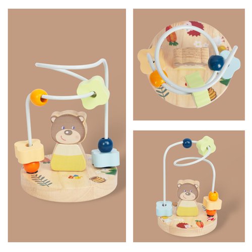 WOODENFUN Bead Maze for Toddlers,Wooden Educational Abacus Beads Circle Toddler Toys - Colorful Roller Coaster Activity Game,Great Gift for Toddlers Girls and Boys