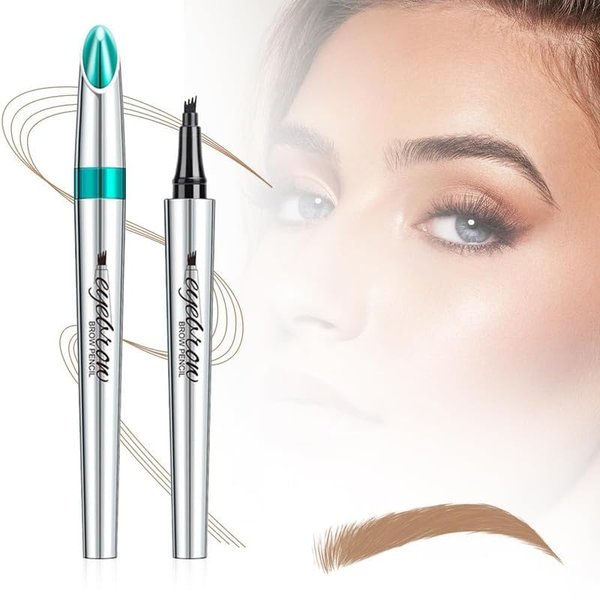2024 New Magic Eyebrow Pencil 4 Fork Tip 3D Microblading, Waterproof Natural Makeup Fine Stroke Eyebrow Tattoo Pencil with 4 Micro-Fork Tip for Women Girls(Light brown)